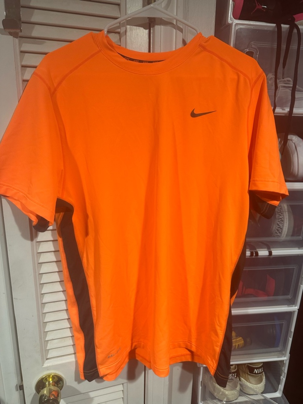 Nike Men’s Bright Orange Short-Sleeve Athletic Tee with Black Accents